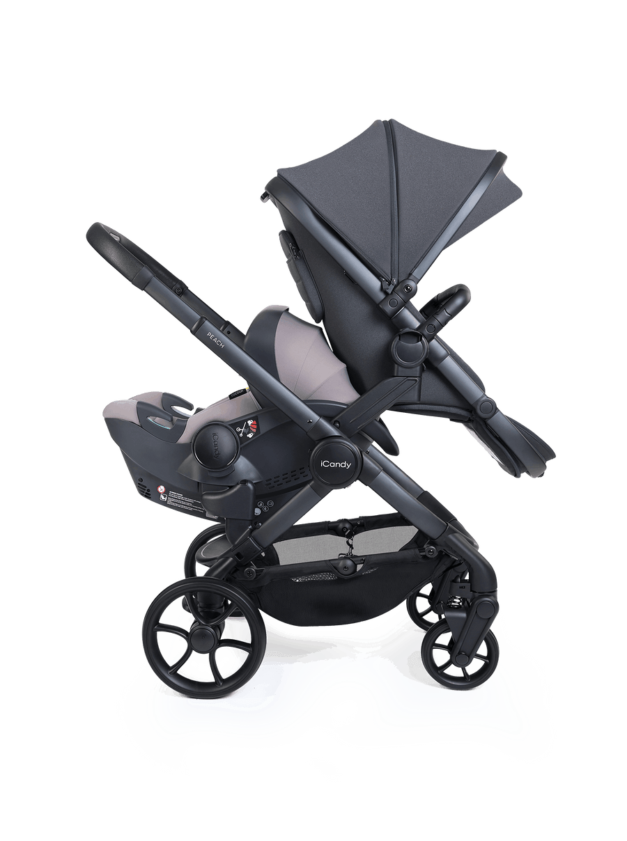 Peach 8 Grey Pushchair and Carrycot - Double 360 Car Seat Combo