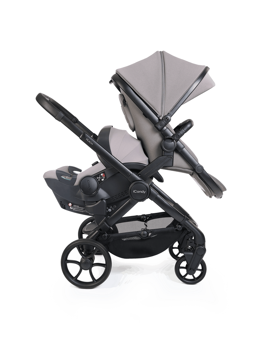 Peach 8 Porcini Pushchair and Carrycot - Double 360 Car Seat Combo