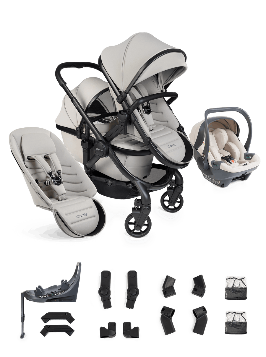 Peach 8 Taupe Pushchair and Carrycot - Double 360 Car Seat Combo