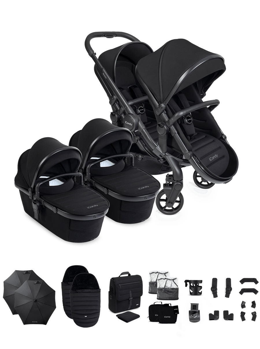 Peach 8 Black Pushchair and Carrycot - Twin Pushchair Bundle