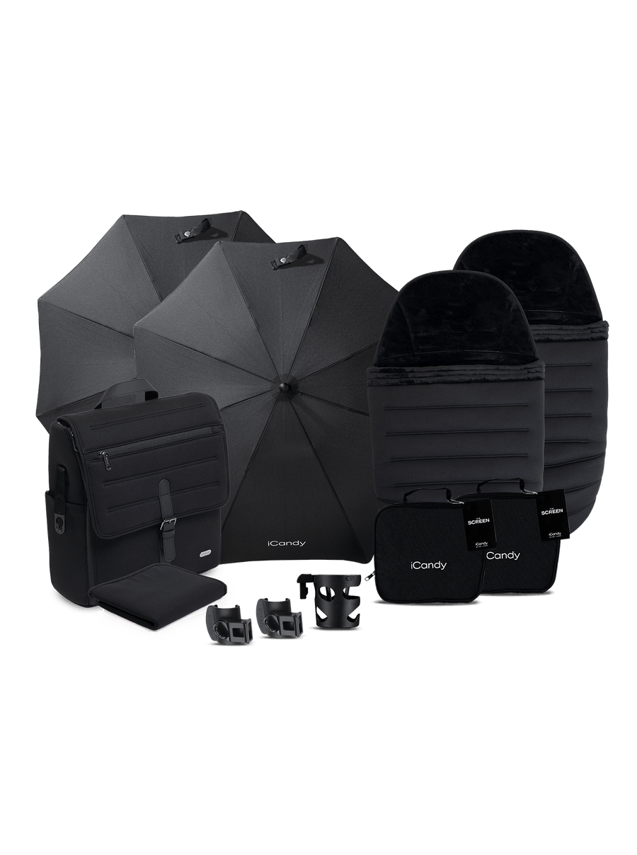 Peach 8 Black Pushchair and Carrycot - Twin Pushchair Bundle