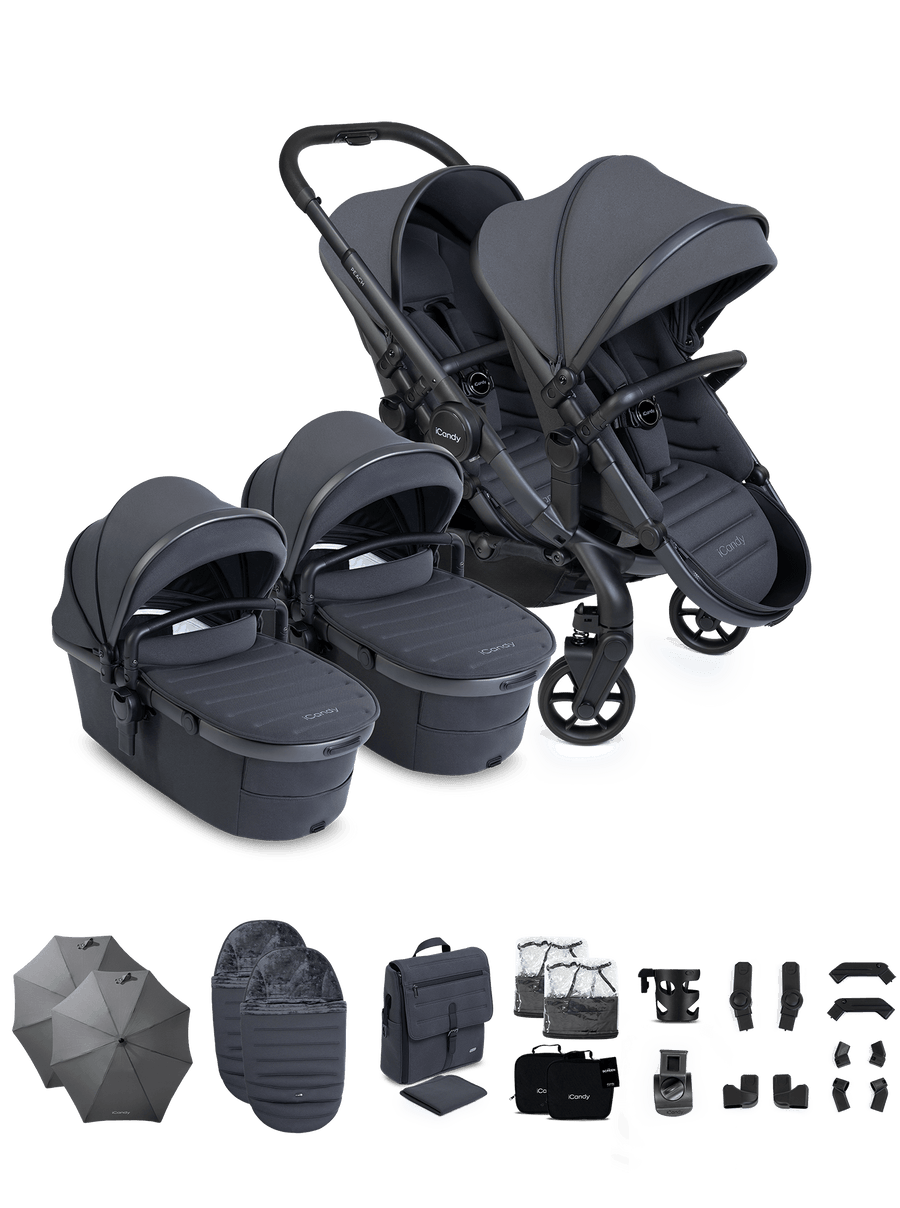 Peach 8 Grey Pushchair and Carrycot - Twin Pushchair Bundle