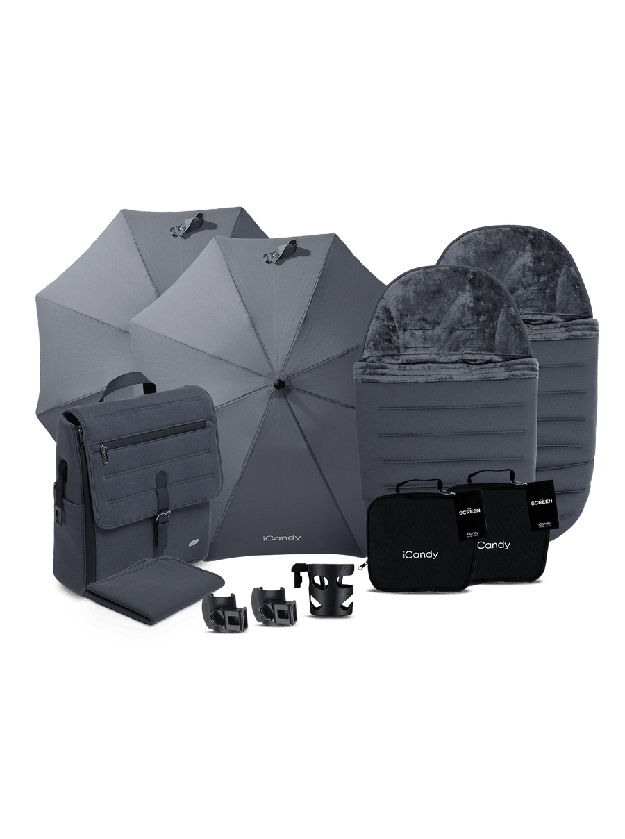 Peach 8 Grey Pushchair and Carrycot - Twin Pushchair Bundle