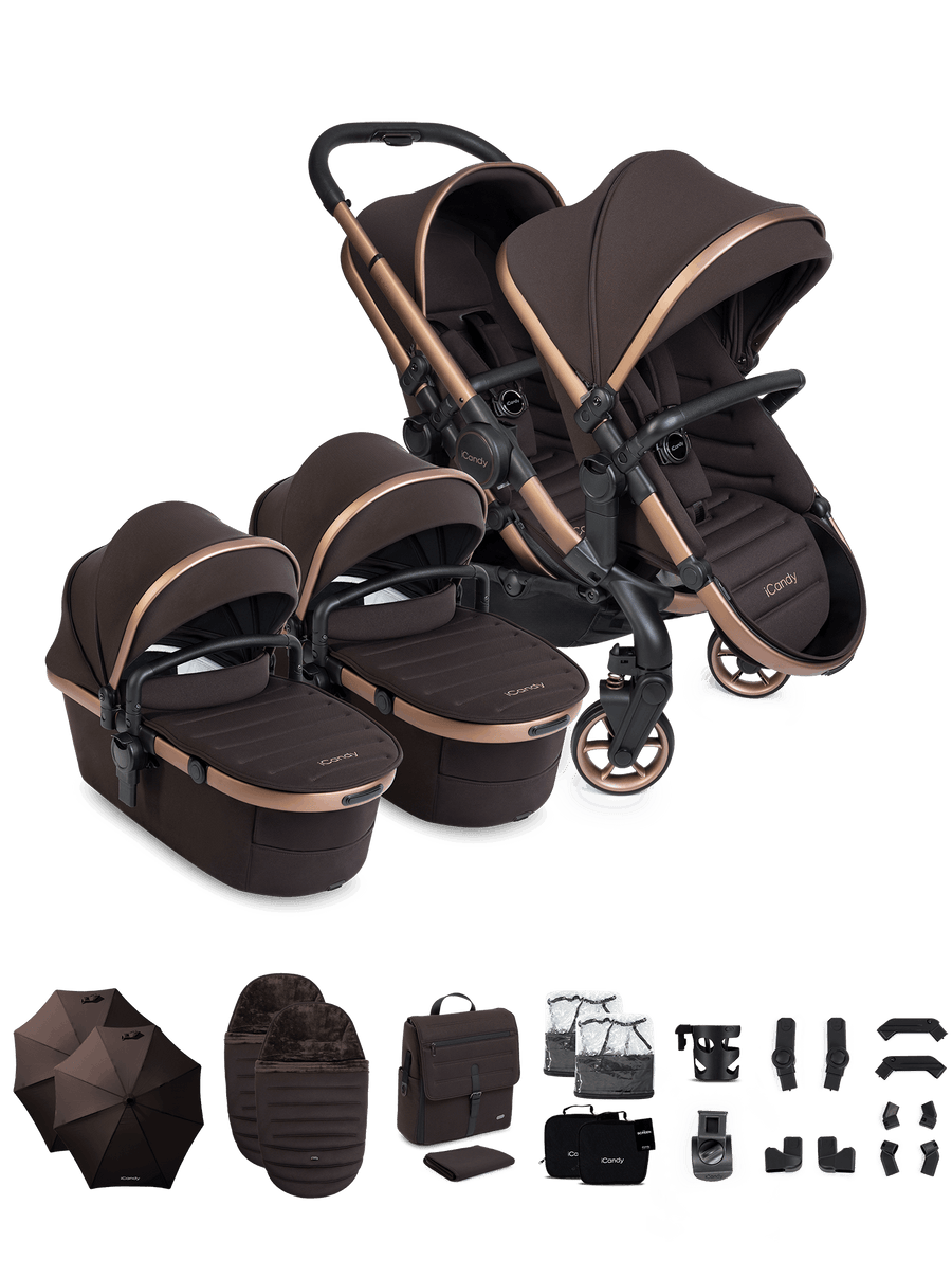 Peach 8 Pecan Pushchair and Carrycot - Twin Pushchair Bundle