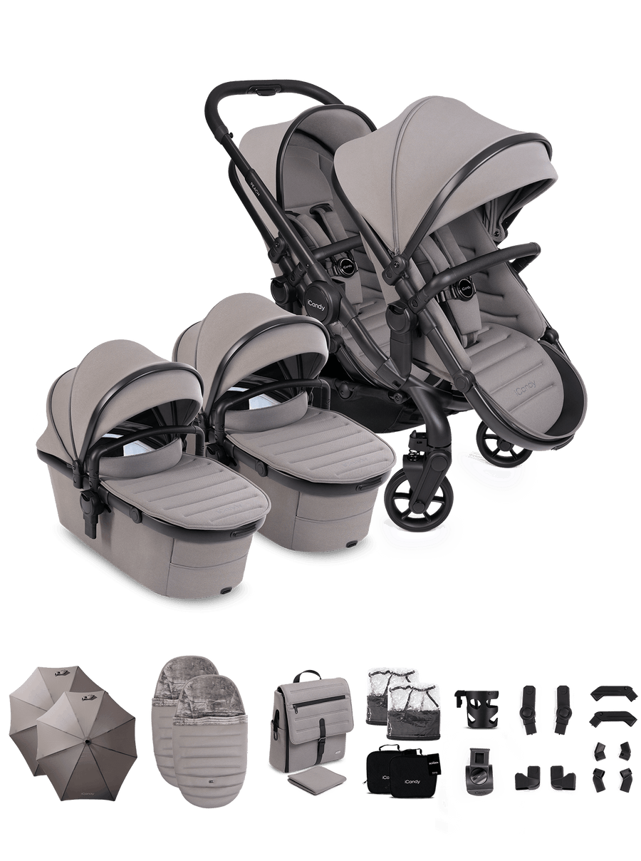 Peach 8 Porcini Pushchair and Carrycot - Twin Pushchair Bundle