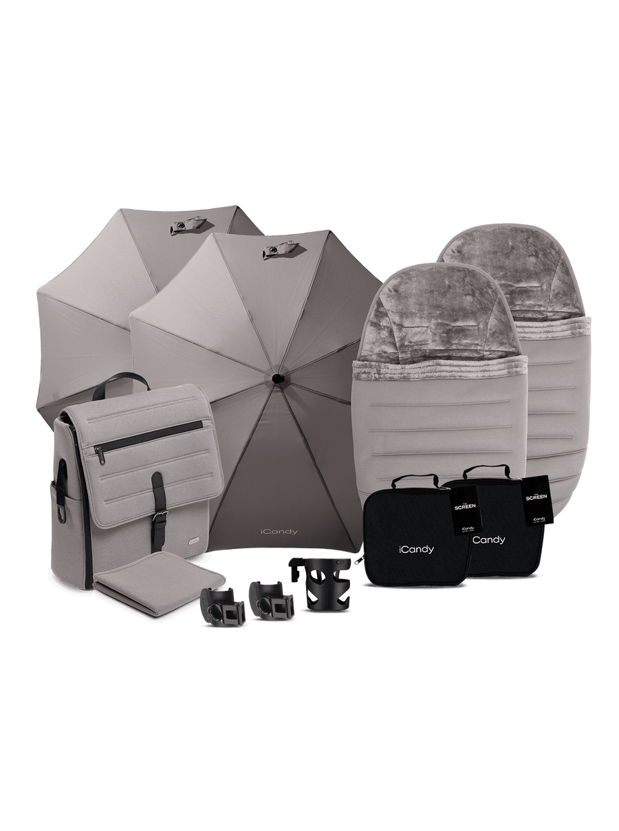 Peach 8 Porcini Pushchair and Carrycot - Twin Pushchair Bundle