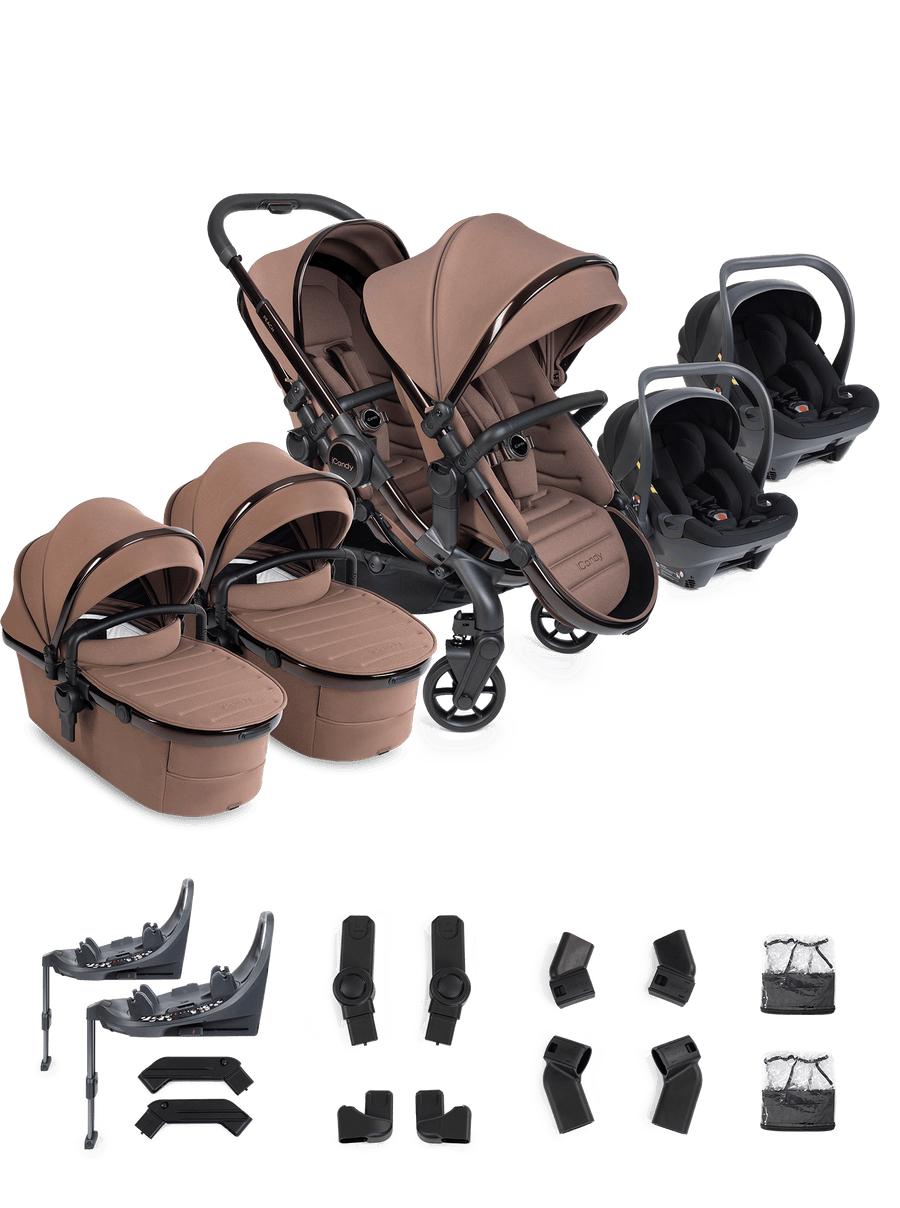 Peach 8 Coco Pushchair and Carrycot - Twin 360 Car Seat Combo