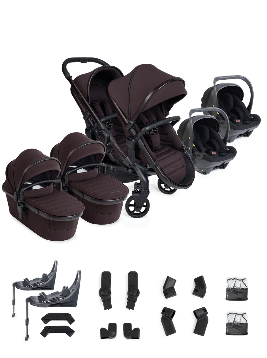 Peach 8 Coffee Bean Pushchair and Carrycot - Twin 360 Car Seat Combo