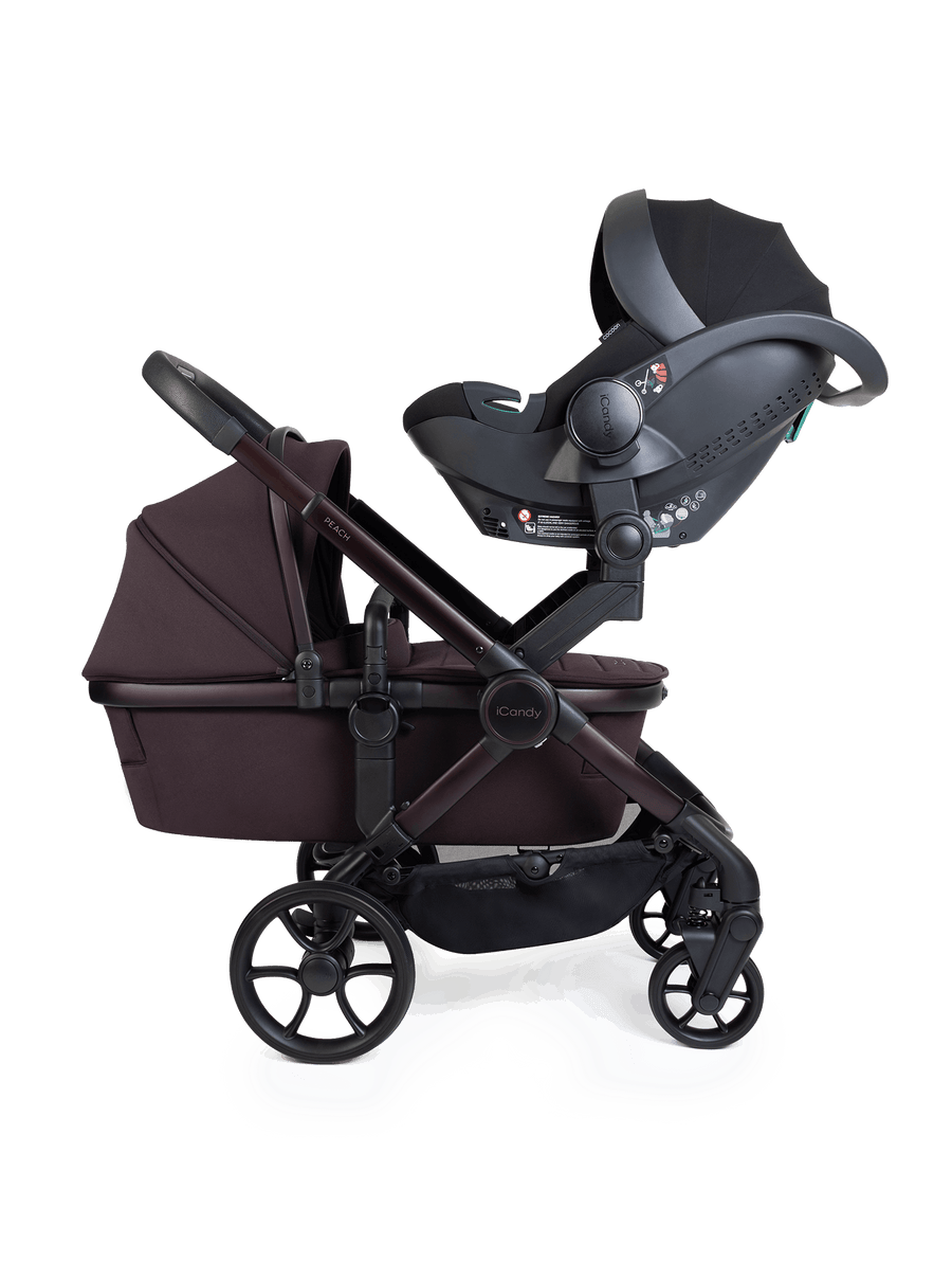 Peach 8 Coffee Bean Pushchair and Carrycot - Twin 360 Car Seat Combo