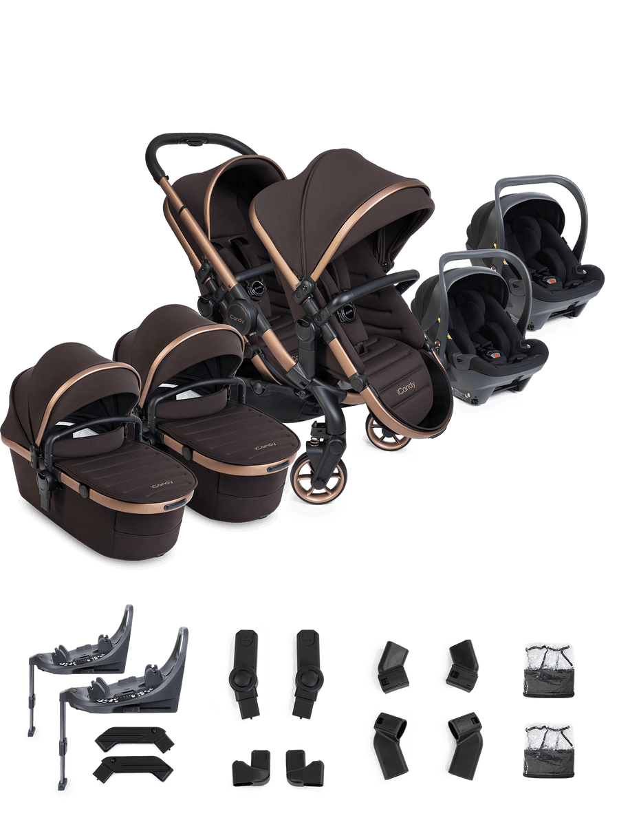 Peach 8 Pecan Pushchair and Carrycot - Twin 360 Car Seat Combo