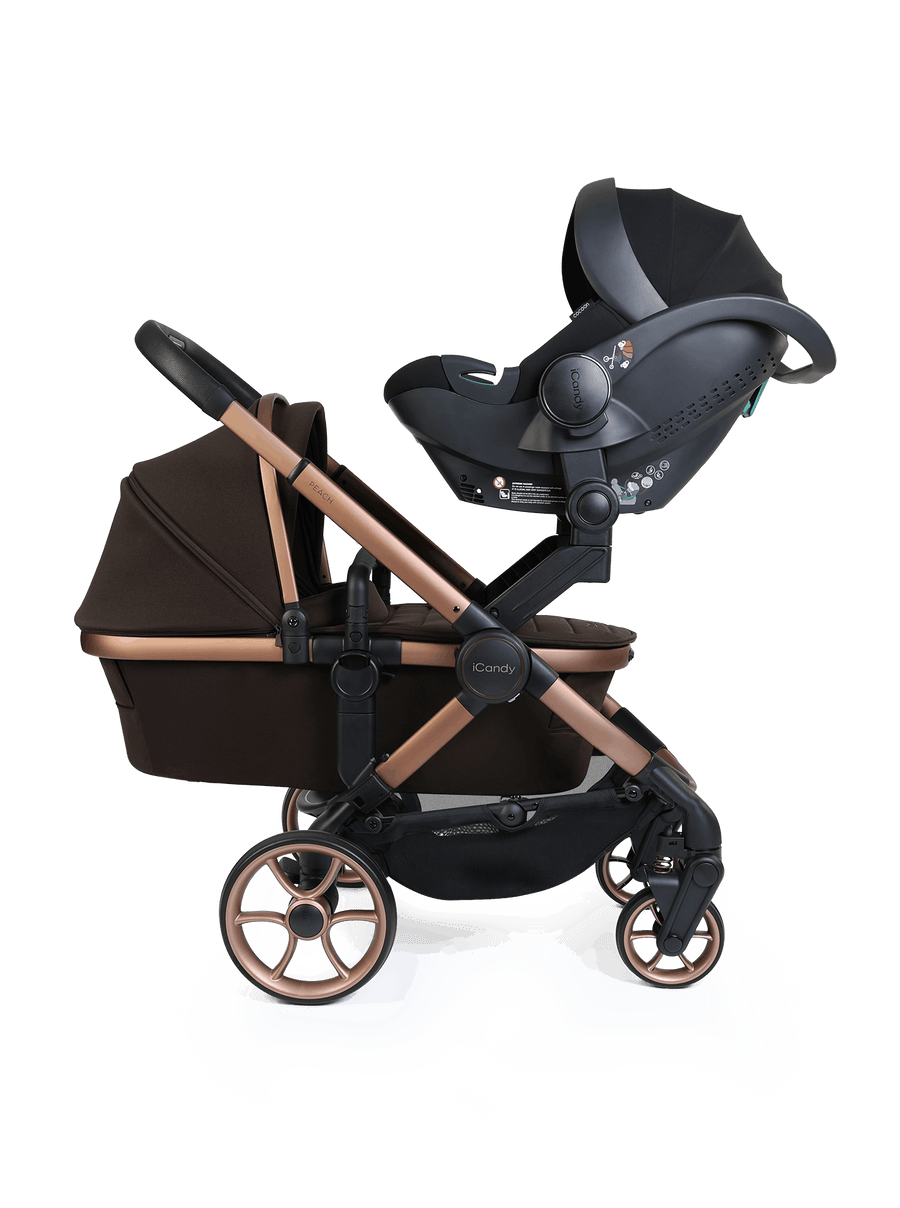 Peach 8 Pecan Pushchair and Carrycot - Twin 360 Car Seat Combo