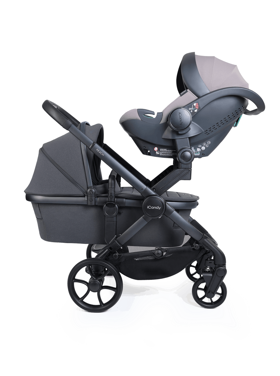 Peach 8 Grey Pushchair and Carrycot - Twin 360 Car Seat Combo
