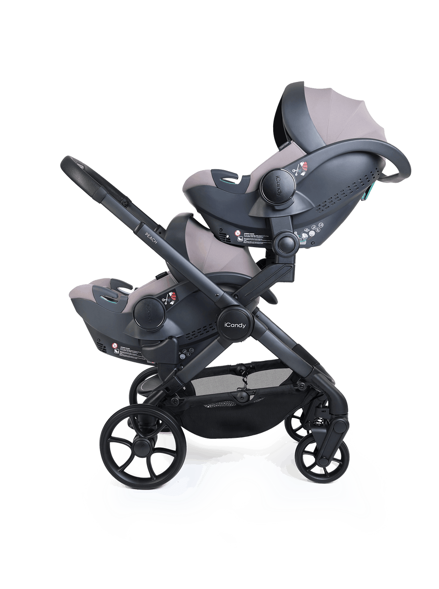 Peach 8 Grey Pushchair and Carrycot - Twin 360 Car Seat Combo