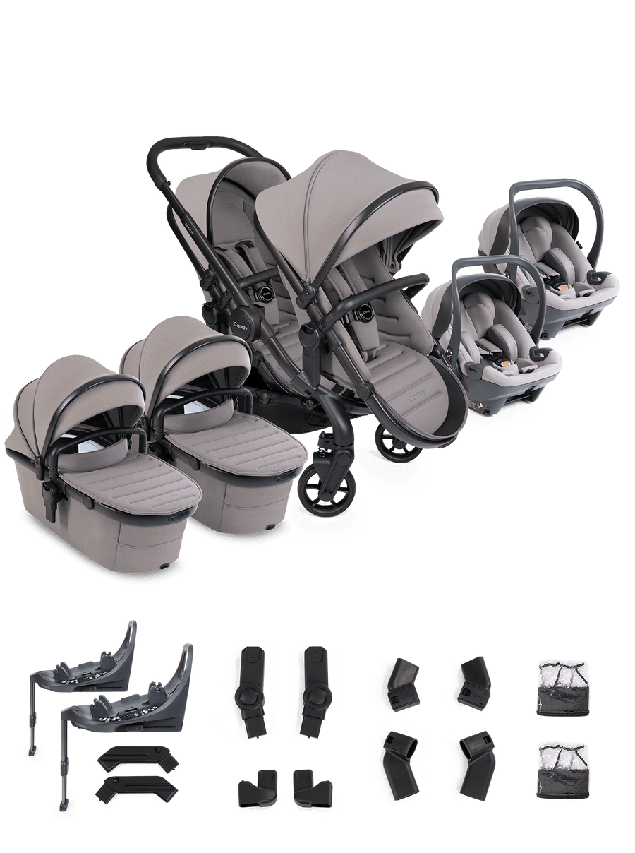 Peach 8 Porcini Pushchair and Carrycot - Twin 360 Car Seat Combo