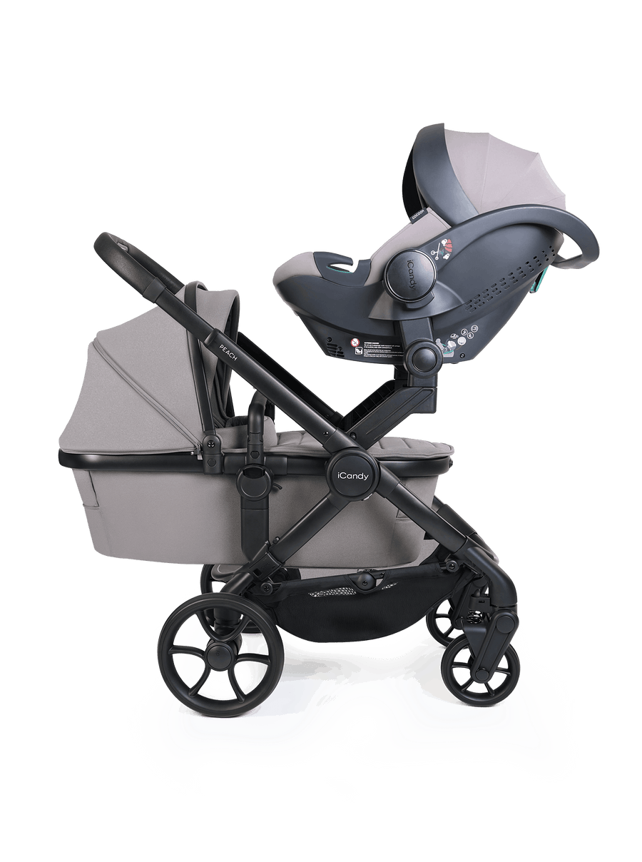 Peach 8 Porcini Pushchair and Carrycot - Twin 360 Car Seat Combo