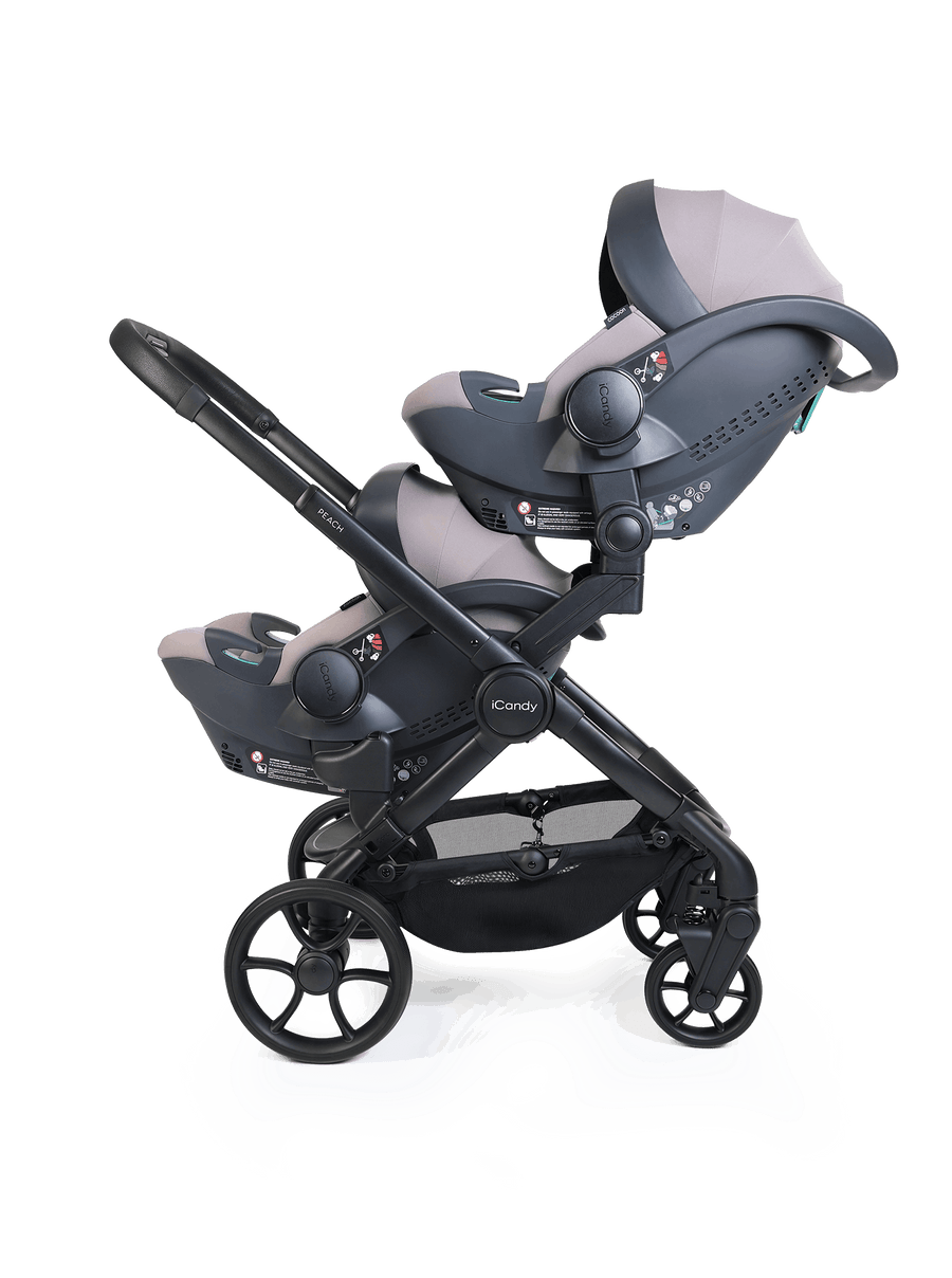 Peach 8 Porcini Pushchair and Carrycot - Twin 360 Car Seat Combo
