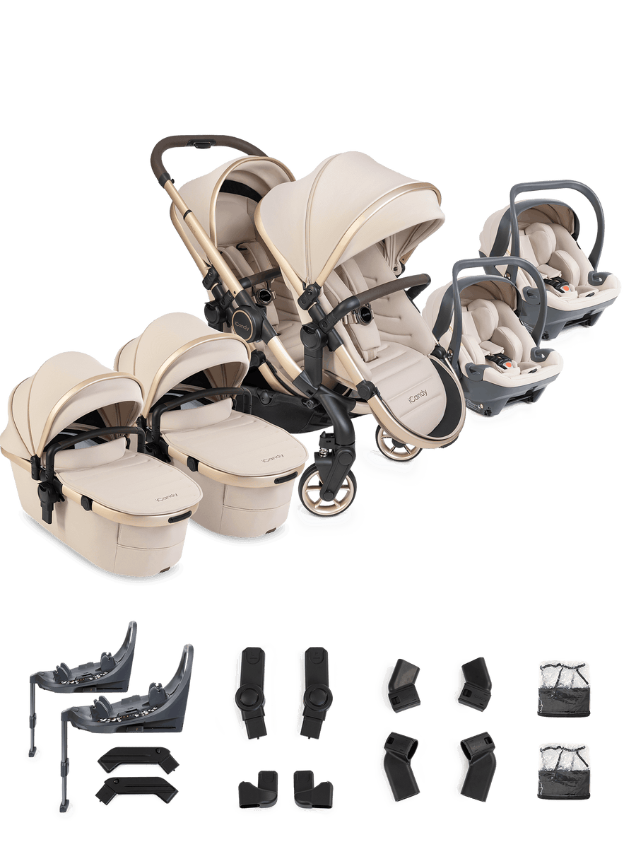 Peach 8 Biscotti Pushchair and Carrycot - Twin 360 Car Seat Combo