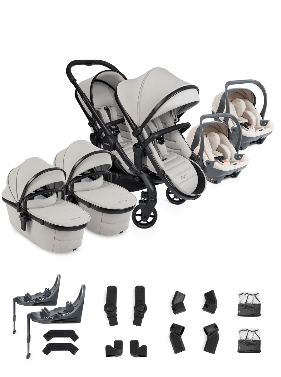Peach 8 Taupe Pushchair and Carrycot - Twin 360 Car Seat Combo