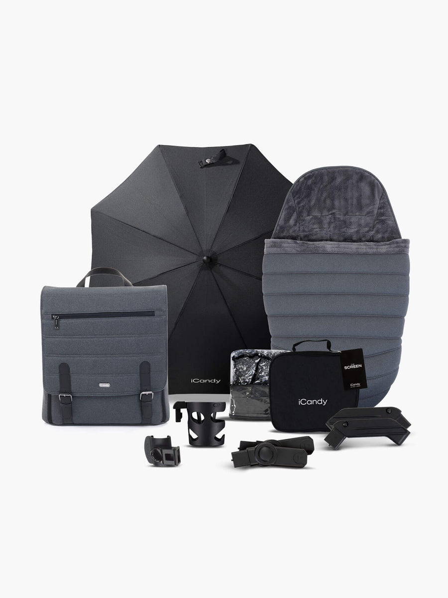 Peach 7 Dark Grey Pushchair and Carrycot - Complete Car Seat Bundle