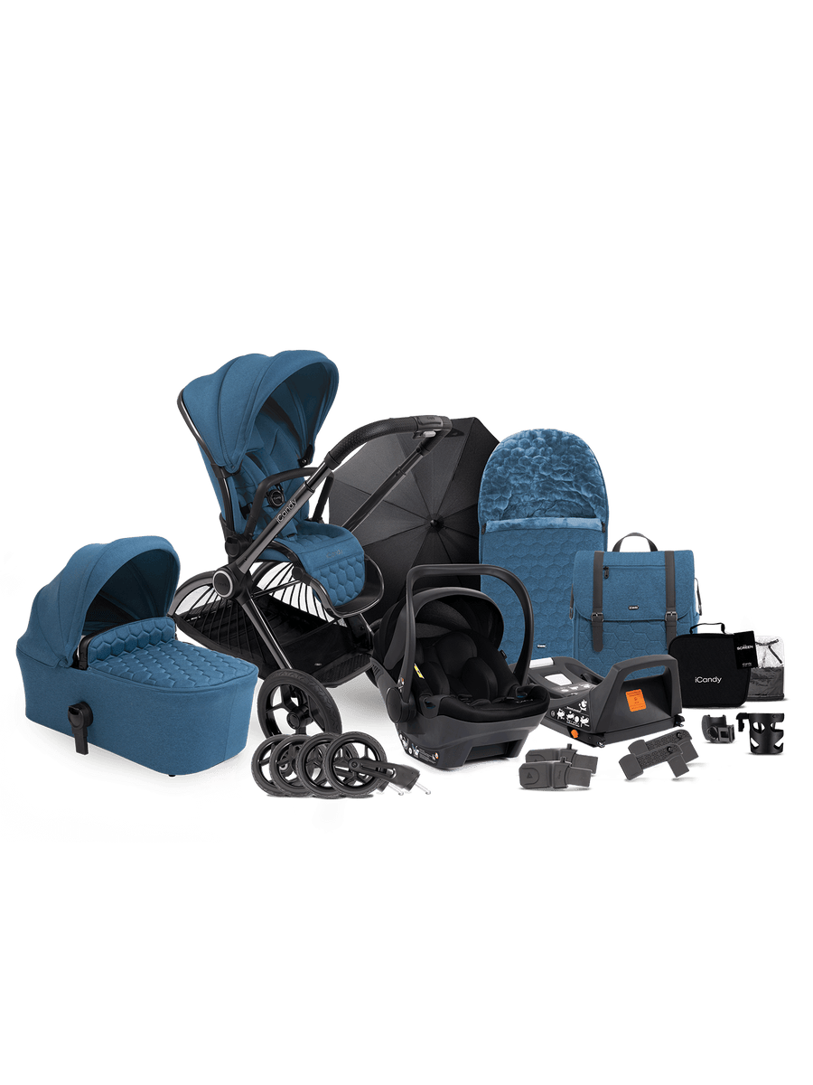 Core Atlantis Blue Pushchair and Carrycot - Car Seat Bundle