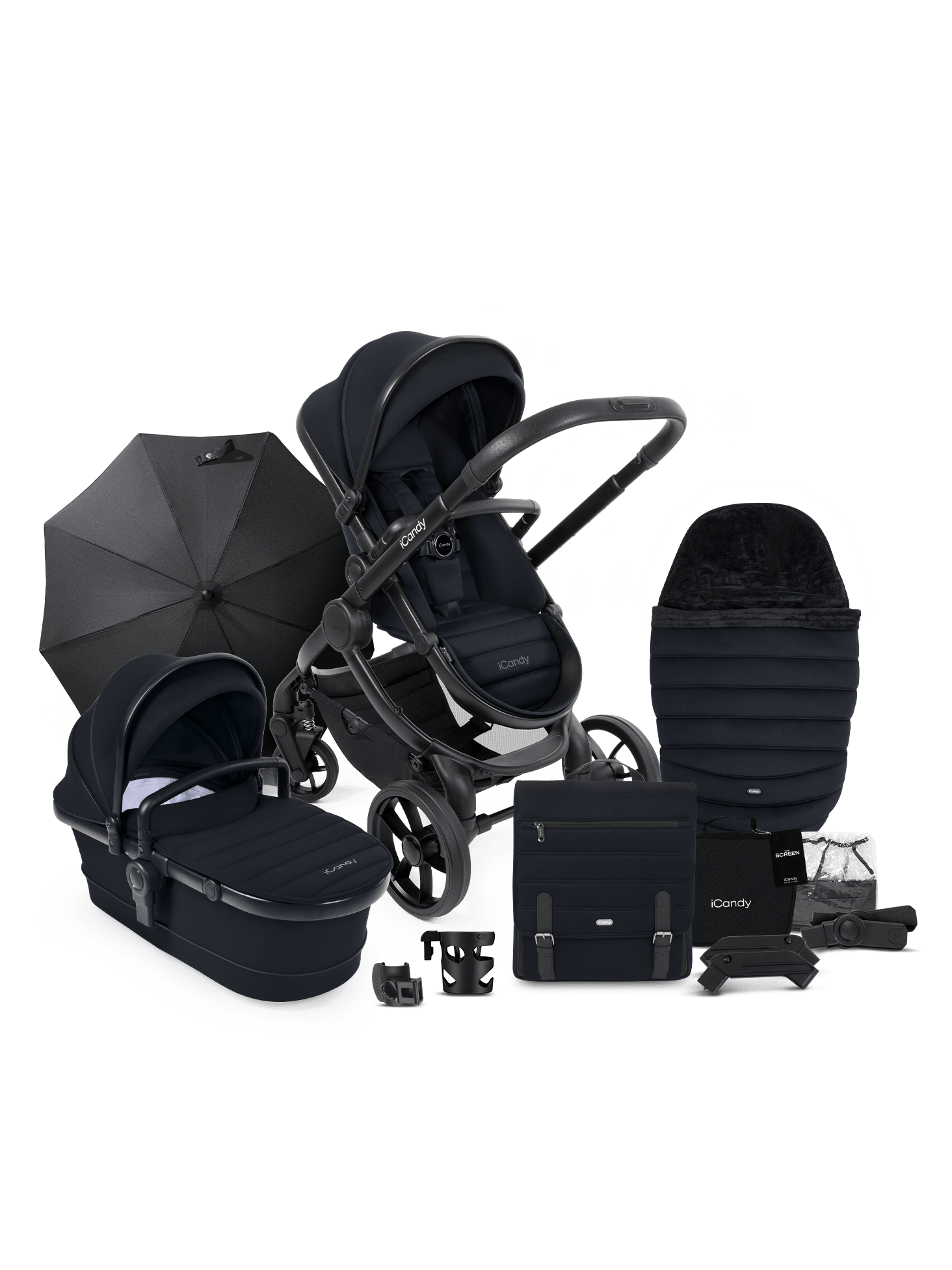 Peach 7 Black Pushchair and Carrycot - Complete Bundle