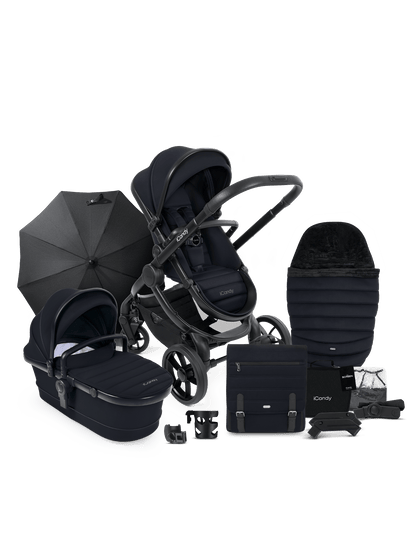 Peach 7 Black Pushchair and Carrycot - Complete Bundle