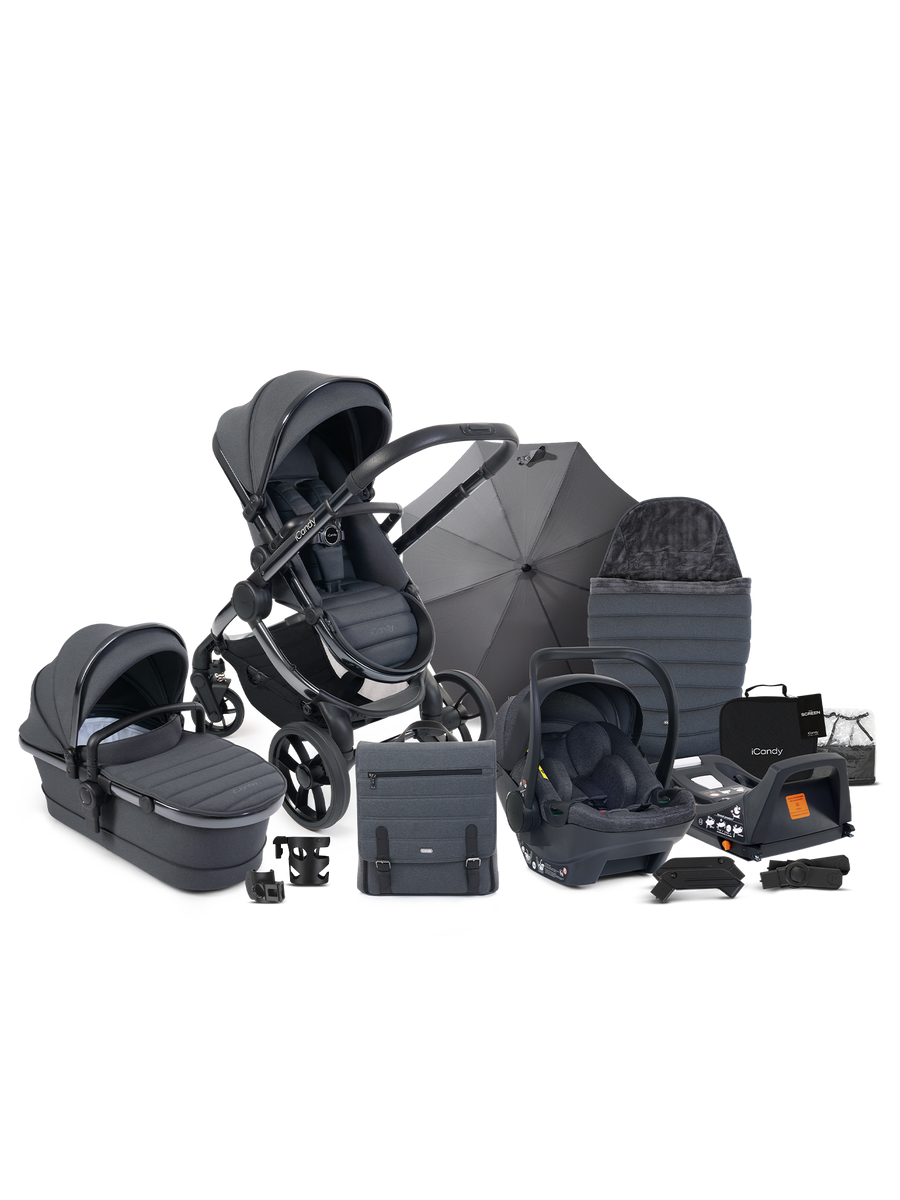Peach 7 Dark Grey Pushchair and Carrycot - Complete Car Seat Bundle