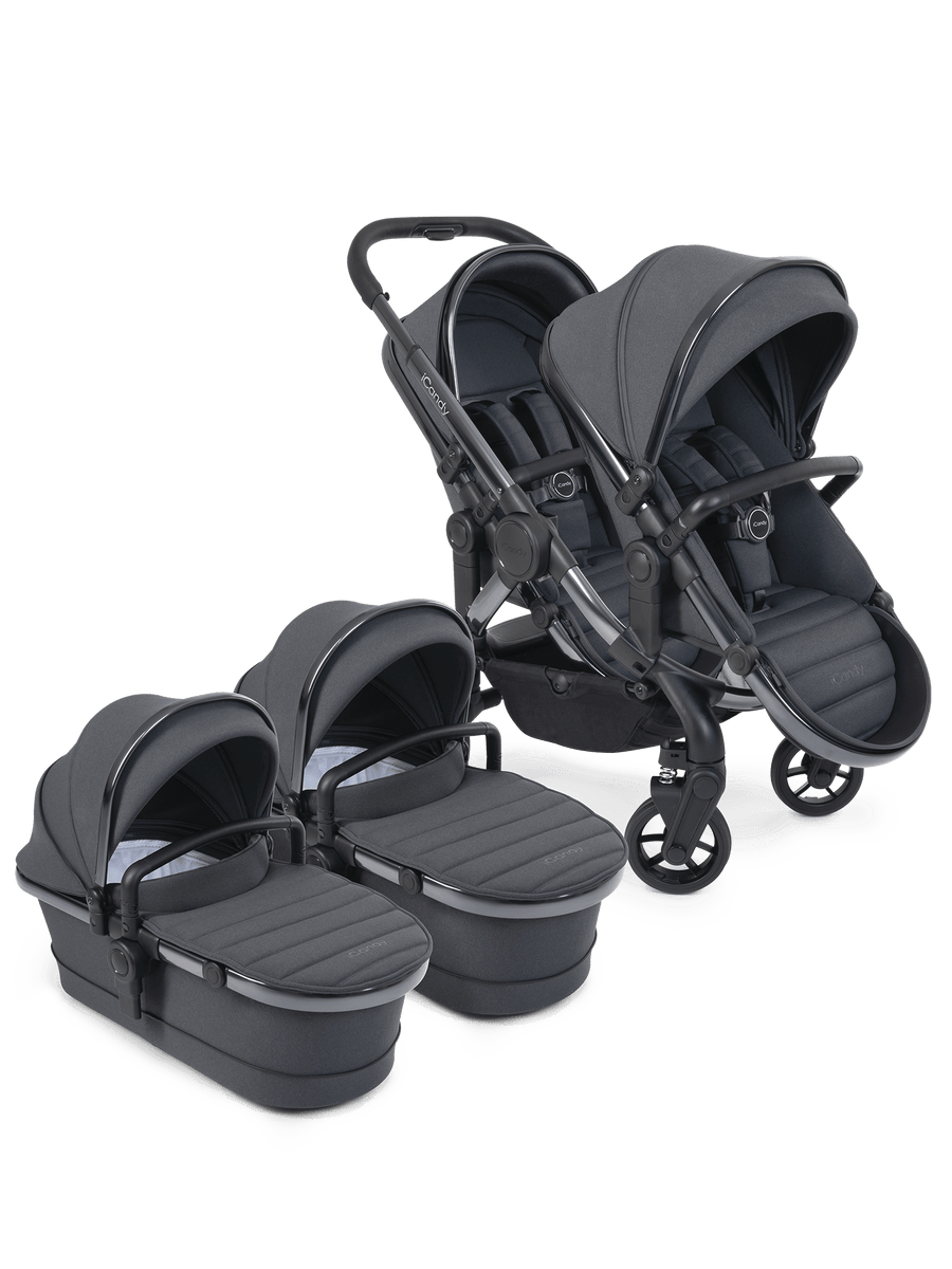 Peach 7 Dark Grey Pushchair and Carrycot - Twin